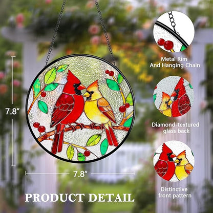 LITIVY Stained Glass Window Hanging – Cardinal Birds on A Branch Suncatcher – Mother’s Day Memorial Gift, 8 Inch Rainbow Maker & Sun Catcher Decor for Windows, Whimsical Gifts for Women