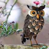 Shorayn Garden Statue Metal Owl Yard Art Outdoor Decor with Solar LED Lights for Patio Lawn Decoration Great Gifts