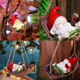 Gnome Garden Statues Decor for Outdoor, Resin Swing Gnome Statue with Red Wine in Hand, Hanging Garden Figurine Ornament for Home Yard Patio Decoration, Birthday Valentine's Day