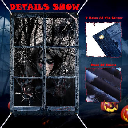Halloween Window Decorations Spooky Blood Ghost- Halloween Party Hanging Decor, Curtains & Cover for Outdoor Indoor Door Yard Porch Wall Holiday, 32" x 47"