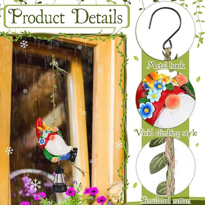 Rossesay Solar Hanging Gnome Statue 6.3" H Climbing Gnomes with LED Lantern Hook Waterproof Hanging Gnomes Outdoor Decor Tree Yard Porch Wall Decoration Birthday Gift for Mom Women
