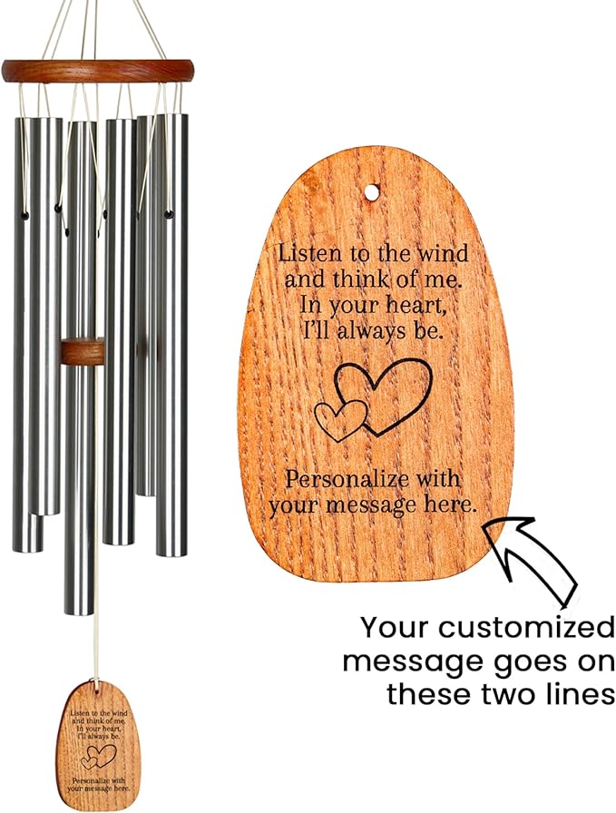 Woodstock Chimes Personalized Amazing Grace Wind Chime for Outside 24" Medium Silver, Outdoor Garden Decor, Memorial Gift for Loss Loved Ones P-AGMS30