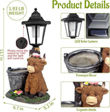 Solar Highland Cow Outdoor Statues, Garden Sculptures with Flowerpot Decor & Solar Lantern for Yard Art Lawn Ornaments Porch Patio Balcony - Birthday Gifts for Women Mom