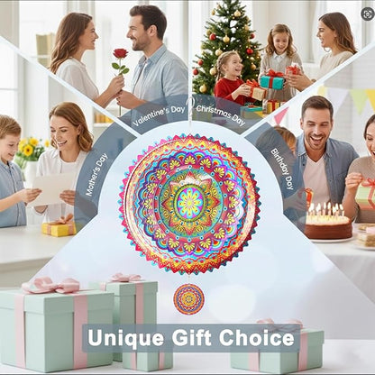2 Pack Garden Wind Spinners Outdoor Mandala 3D Stainless Steel 12 Inch Patio Garden Decorations Multi Color Hanging Wind Spinners for Porch