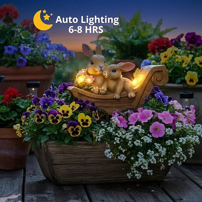 PRETMANNS Solar Garden Outdoor Statue Bunny Decor with Lights - Rabbit Lawn Ornament for Outside Yard Patio - Animal Figurines Gift for Mom Grandma - Waterproof Resin Garden Statues Outdoor – Large