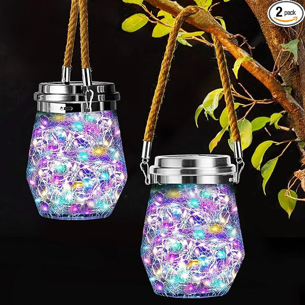 Solar Lantern, Hanging Solar Lights Outdoor Waterproof 2 Pack, Upgraded 60 LED Lanterns Decorative Outdoor, Garden Decor for Patio Path Backyard Christmas Halloween, Multicolor