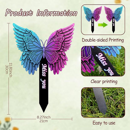 Butterfly Memorial Garden Stake - Metal Miss You Grave Decorations for Cemetery - Sturdy Thickened Remembrance Plaque, Vibrant Sympathy Gift for Loss of Loved One, Cemetery Grave Marker
