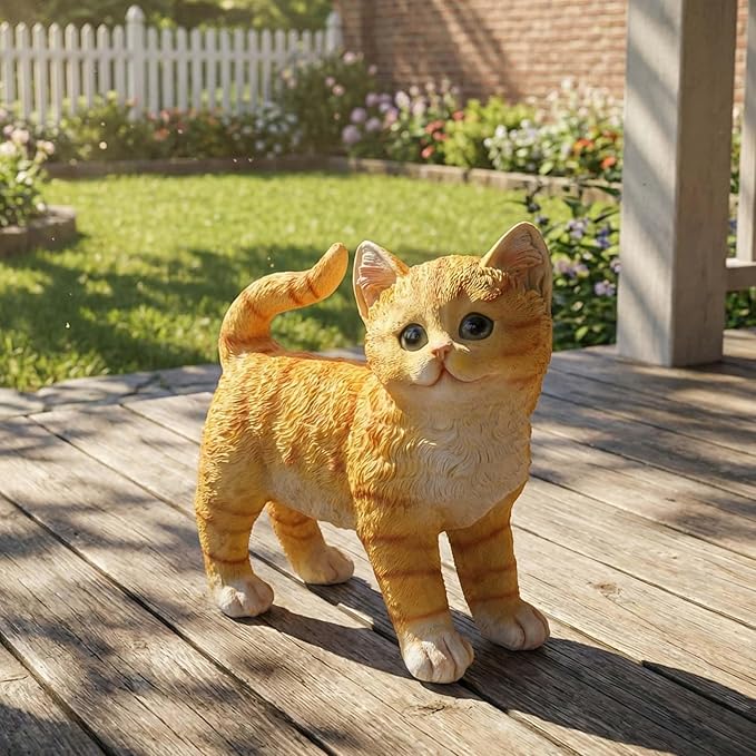 Real Orange Tabby Cat Garden Statue - Resin Realistic Cat Sculpture, Pet Loss Memorial Stone, for Cats Lovers, Indoor/Outdoor Decor, Animal Figurine for Yard Ornaments