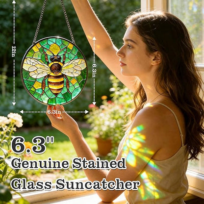 Stained Glass Window Hanging - 4 Pack Sun Catcher Set Featuring Bee, Butterfly, Hummingbird & Mantis - Vibrant Home Decor Garden Decor - Suncatchers Gifts for Women, Mom & Nature Lovers, 6.3 Inch
