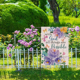 Artofy with God All Things are Possible Christian Small Decorative Garden Flag, Spring Summer Religious Purple Peony Flower Yard Outside Decor, Inspirational Farmhouse Outdoor Home Decoration 12 x 18