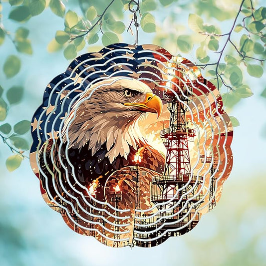 American Eagle Flag Wind Spinner Outdoor, USA 250th Anniversary Wind Chime, 8 Inch 3D Metal Garden Wind Spinner, Stainless Steel Patriotic Yard Hanging Decor Gift