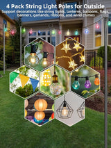 String Light Poles, 4 Pack 10ft Outdoor String Light Poles for Outside and Deck - Ideal for Patio, Garden, Yard, Front Porch Decorations, Frosted Silver