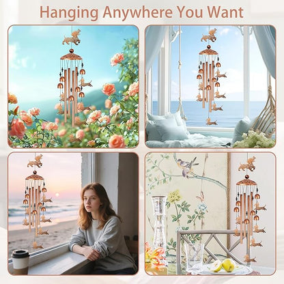 Dachshund Wind Chimes for Outside, Wiener Dog Gifts for Women Men Metal Windchimes Outdoors, Floral Butterfly Dog Design Home Garden Patio Yard Decor