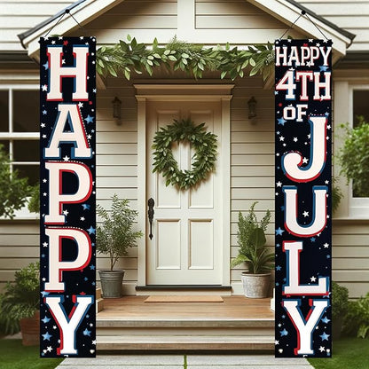 4th of July Porch Banners 71x12 Inch Patriotic Independence Day Decorations Red White Blue Hanging Door Signs American Flag Stars Stripes Outdoor Home Decor Memorial Day Party Supplies