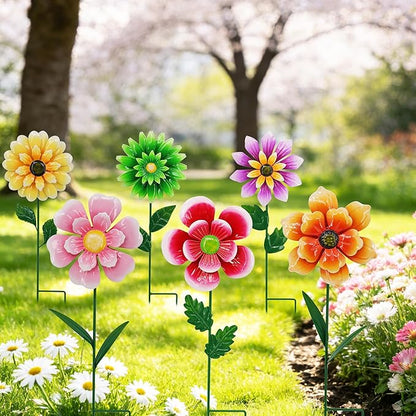 6 Pack Metal Flower Wind Spinners, Colorful Small Garden Stakes Yard Art, Decorative Floral Pinwheels Lawn Ornaments for Outdoor, Patio, Backyard, Flower Bed and Spring Decor (6 Vibrant Colors)