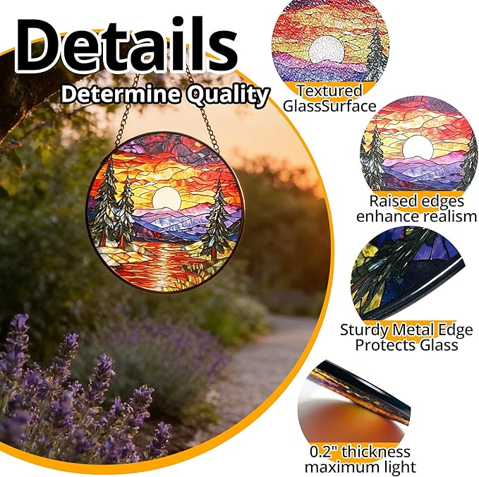 Sunset Suncatcher for Window, 7.8 Inch Stained Glass Suncatchers for Outdoors Garden Patio Decor, Rainbow Maker Prism Gifts for Women Men, Housewarming Birthday Christmas Home Decorations