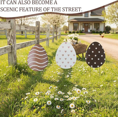 Frienda 3 Pack Metal Easter Eggs Yard Signs Outdoor Decoration 14inch Easter Decorative Garden Stakes Rustic Farmhouse Holiday Decor for Spring Home Pathway Walkway Front Yard Lawn Party Supplies