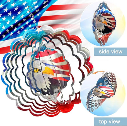 3D Eagle Wind Spinner - American Flag Eagle Design, 12In Holographic Hanging Wind Sculptures, Outdoor Yard Garden Decor for 4th of July, Memorial Day, for Men Women Dad Mom