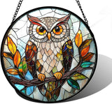 DASTOLL Stained Glass Window Hanging, Owl Colorful Leaves Birds Sun Catchers Diamond Glass Panel Hangings Suncatcher Decor for Birthday for Women, Men, Wife, Aunt, and Mom 11.8x11.8 in