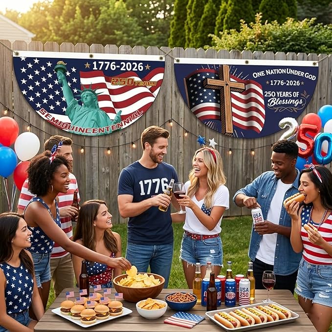 2PCS 250th Anniversary Flag 1.5x3 Ft Anniversary Flag, 1776-2026, 250 Years Birthday flags for Patriotic Yard, House Banner, Room, Porch, Wall, Fence, Outdoor Decorations(Style 4)
