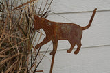 Pets and Farm Animals Metal Garden Landscape Stake (9" Wide Cat on Stake, Naturally Rusted)