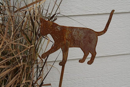 Pets and Farm Animals Metal Garden Landscape Stake (9" Wide Cat on Stake, Naturally Rusted)