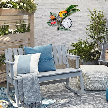 Toucan Outdoor Clock Silent Non-Ticking, Indoor Outdoor Clock and Thermometer Combo, Outside Wall Clock Metal Wall Art Decor for Patio, Garden, Home Decor