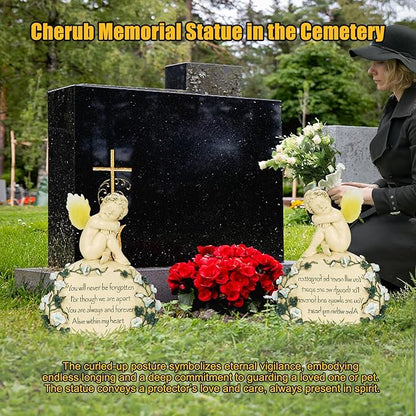 Inyasnowdis Solar Garden Angel Memorial Statue - Bereavement Gifts for Loved Ones & Pets, Hand-Painted Garden Sculpture with Engraved Stone Cemetery Grave Decorations