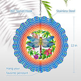 Dragonfly Wind Spinners Garden Decor as Birthday Gifts for Women Mom,12 inch 3D Stainless Steel Hanging Wind Spinner Metal Catchers Kinetic Sculpture for Outdoor Decor, Patio,Yard Decorations