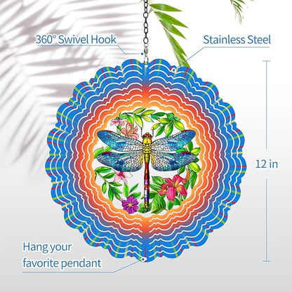 Dragonfly Wind Spinners Garden Decor as Birthday Gifts for Women Mom,12 inch 3D Stainless Steel Hanging Wind Spinner Metal Catchers Kinetic Sculpture for Outdoor Decor, Patio,Yard Decorations