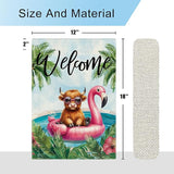DLZDN Welcome Summer Highland Cow Garden Flag 12×18 Inch Double Side Vertical Burlap Farmhouse Yard Flag Summer Seasonal Outdoor House Decoration