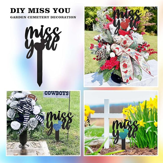 13.8 X 7.9 Inches Large Cemetery Decorations for Grave, Miss You Memorial Grave Markers, Metal Memorial Remembrance Stake, Grave Markers for Human Cemetery, Garden Yard Grave Site Outdoor Stake Marker