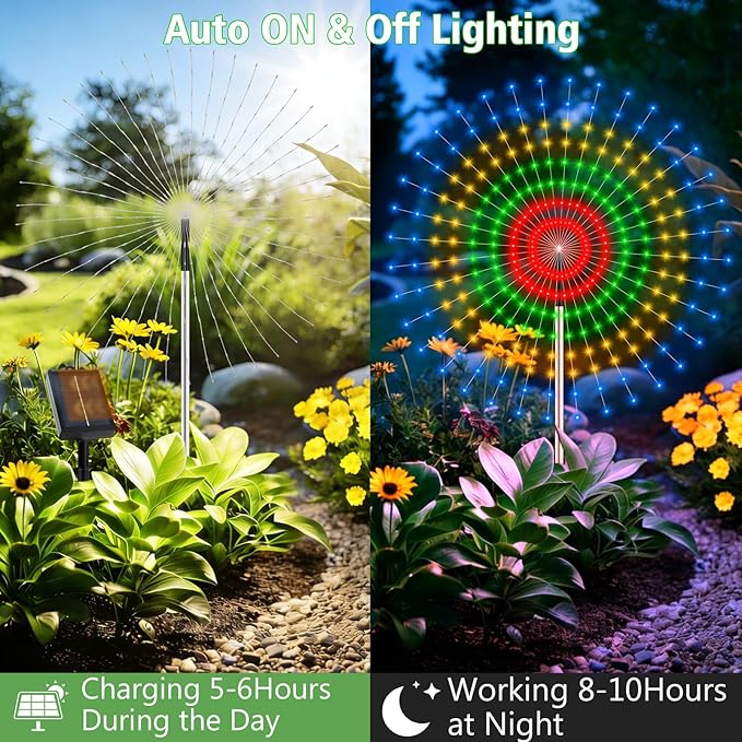 echosari Outdoor Solar Garden Lights, Total 6 Pack 720 LED Firework Light with 8 Modes IP65 Waterproof Solar Landscape Lights for Backyard Patio Pathway Lawn (Multicolor)
