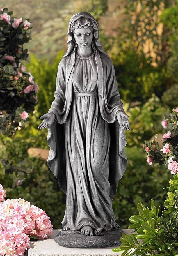 John Timberland Virgin Mary Statue Sculpture Catholic Religious Holy Decor Outdoor Garden Front Porch Patio Yard Outside Home Balcony House Exterior Backyard Gray Stone Finish Ceramic 29" Tall