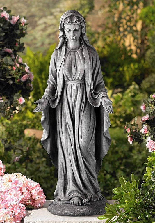 John Timberland Virgin Mary Statue Sculpture Catholic Religious Holy Decor Outdoor Garden Front Porch Patio Yard Outside Home Balcony House Exterior Backyard Gray Stone Finish Ceramic 29" Tall