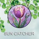 DASTOLL Stained Glass Window Hanging Purple Tulips Flower 7.8" - Suncatcher Door Garden Sun Catcher Home Decor Birthday Mother's Day for Mom Men Woman Parents Her Nana Friend