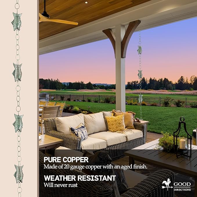 Good Directions 463V1-8 Tulip Rain Chain 8-1/2 Feet Long, 13 Extra Large Cups, 100% Blue Verde Pure Copper