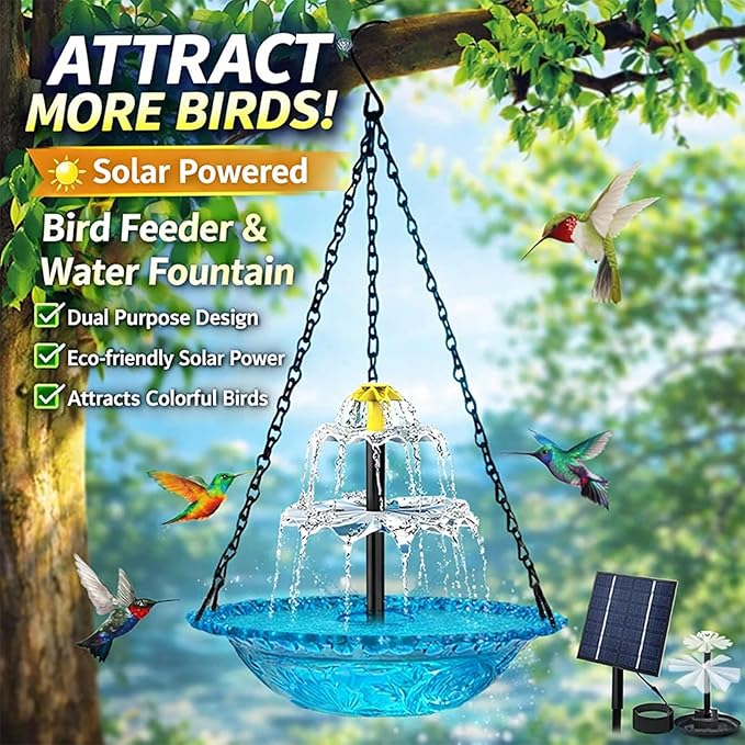 Solar Cascade Hanging Bird Bath Fountain,Outdoor Hanging Bird Bath Solar Fountain for Bird Bath, Solar Bath Fountain for Birds with Solar Pump and Decorative Bowl for Garden, Patio Gift (1PCS C)