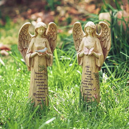 Topadorn Angel Statue Decoration for Garden & Home, Standing Angel with Bird Memorial Resin Figurine Sculpture Ornament, Waterproof Antique Stone, 10''H