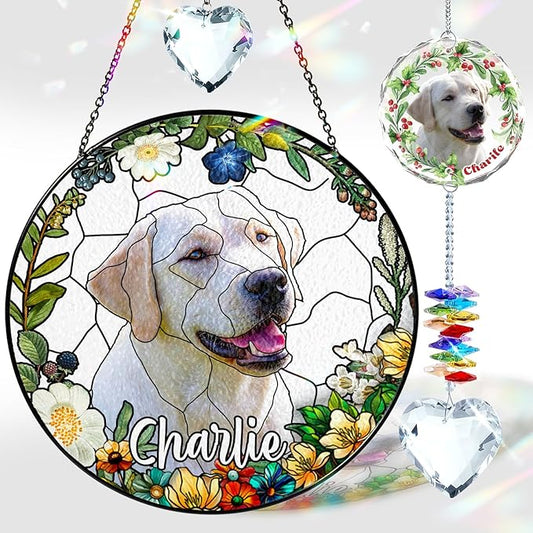 VINATIMES Personalized Pet Stained Glass Window Hanging, Pet Portrait Stained Glass Memorial, Dog Loss Sympathy Gift, Pet Remembrance Gift Dog, Cats Remembrance Gifts, Cat Loss Sympathy Gifts