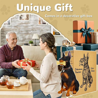 Doberman Solar Garden Statue - Outdoor Yard, Lawn, Patio Dog Decor - Unique Birthday Housewarming Gift for Dad, Mom, Men, Women