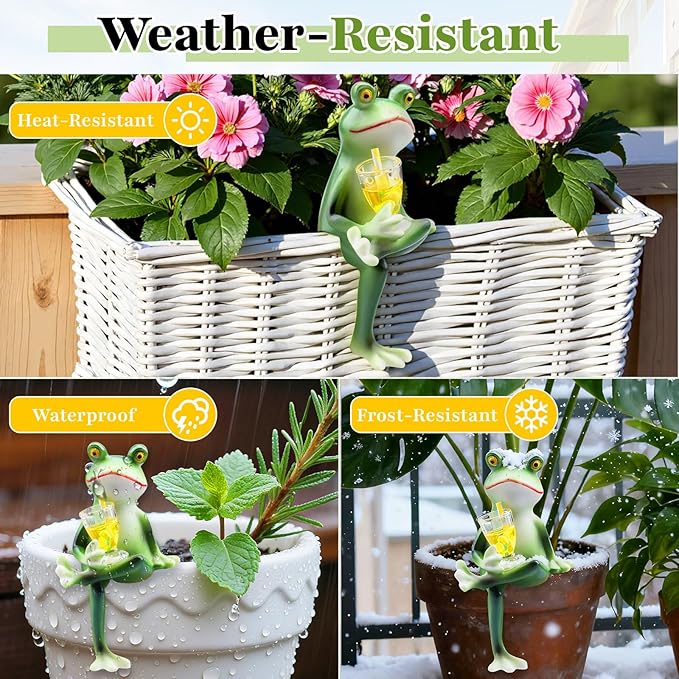 Garden Frog Statues – Funny Outdoor Figurines for Yard, Patio, Lawn, Indoor Decor – Cute Animal Ornaments & Plant Hangers – Birthday for Women (3 Pack)