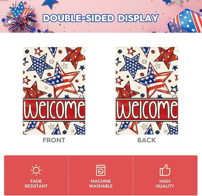 AVOIN colorlife Patriotic 4th of July House Flag 28x40 Inch Double Sided Outside, Welcome American Stars and Stripes Yard Outdoor Decoration