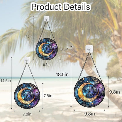 DASTOLL Stained Glass Window Hanging, Blue Starry Sky Moon Astrolabe Suncatcher for Doors Home Sun Catchers Decoration and Christmas, Mother's Day Birthday Gifts for Women, Men, and Mom 9.8 in
