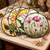 Stained Glass Window Hanging 4 Pcs Set Lily Rose Sunflower Poppy 7.8" - Flower Suncatcher Door Garden Sun Catcher Decor Birthday Mother's Day for Wife Woman Nana Girl