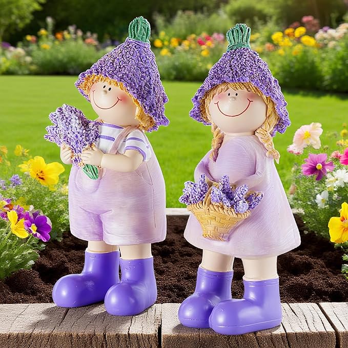 Figurines Spring Decor Garden Decor for Outside Whimsical Boy and Girl Outdoor Decor Resin Lavender Theme Spring Home Decor Indoor for Valentine's Day