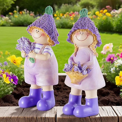Figurines Spring Decor Garden Decor for Outside Whimsical Boy and Girl Outdoor Decor Resin Lavender Theme Spring Home Decor Indoor for Valentine's Day