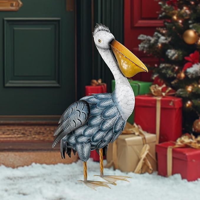 TERESA'S COLLECTIONS Pelican Outdoor Statues Garden Decor for Outside,11" Blue Coastal Ocean Bird Garden Statues & Sculptures for Yard Decor,Metal Yard Art for Lawn Patio,Pool,Backyard,Gifts for Mom