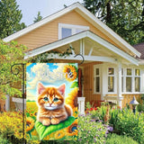 BlissYard Spring Welcome Garden Flag 12x18 Inches Double Sided Cute Cat Yard Flags Sunflower Summer Seasonal Flower for Outside Decor Home Farmhouse Holiday Decorations