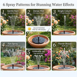 Solar Bird Bath Fountain Pump, Solar-Powered Bird Fountains, 2.5w Solar Fountain Pump with 6 Nozzles for Pond, Pool, Garden, Fish Tank (16 cm with Light)
